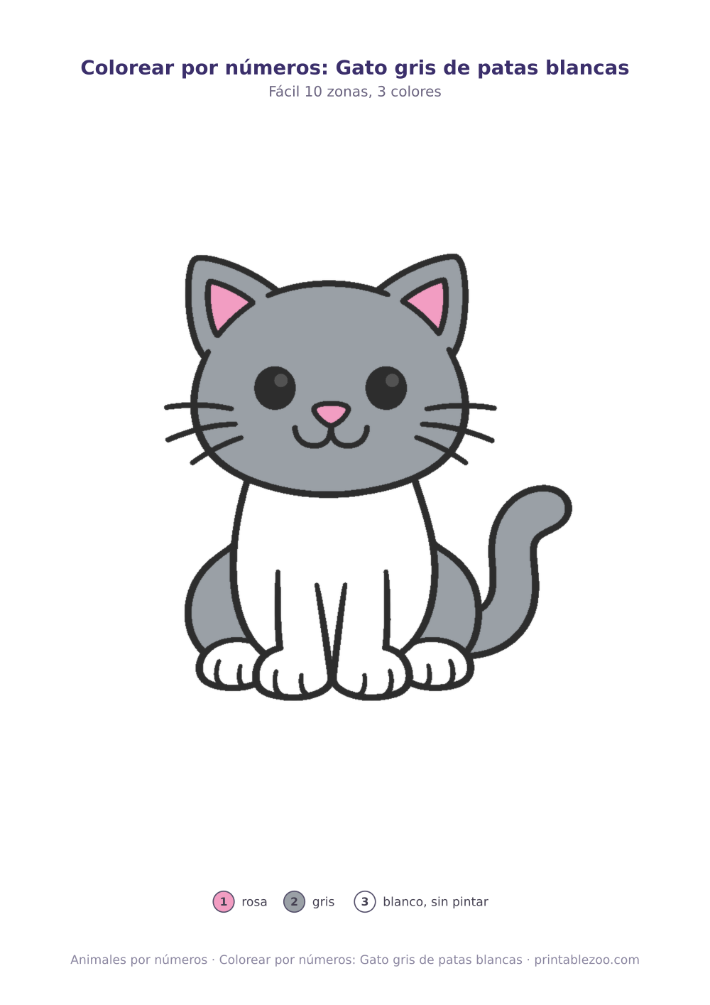 Colorear por números: Gato gris de patas blancas