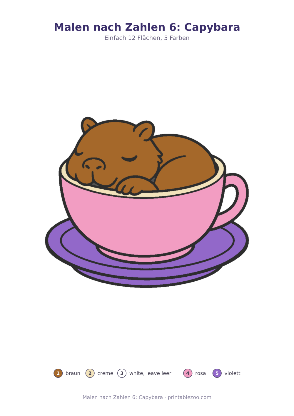 Malen nach Zahlen 6: Capybara als druckfertige Vorschau, Katalognummer 274202 Rätsel Nr. 274202.