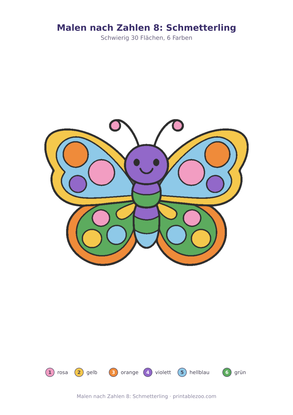 Malen nach Zahlen 8: Schmetterling als druckfertige Vorschau, Katalognummer 274302 Rätsel Nr. 274302.