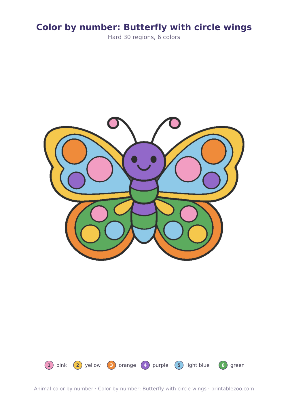 Color by number: Butterfly with circle wings