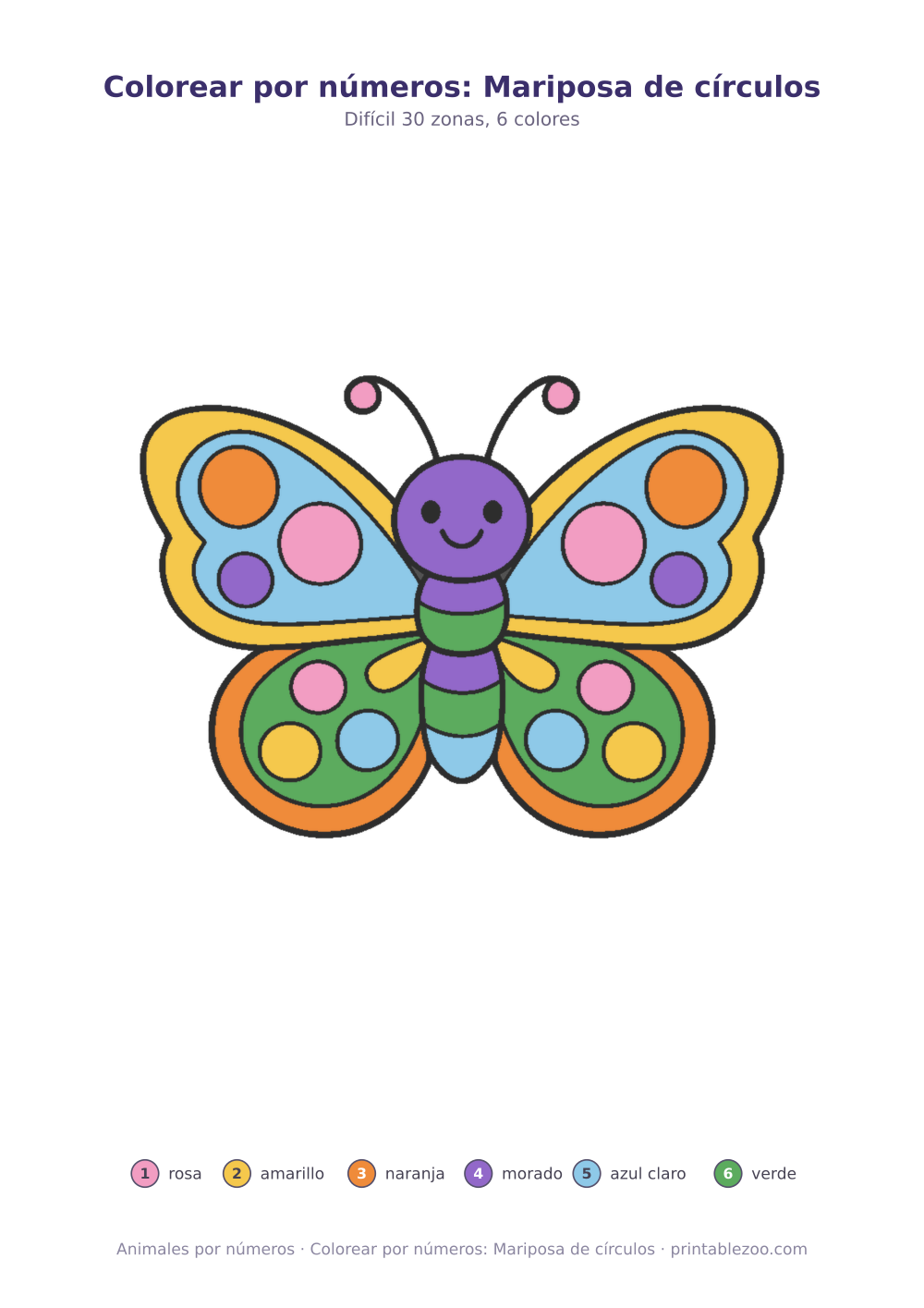 Colorear por números: Mariposa de círculos