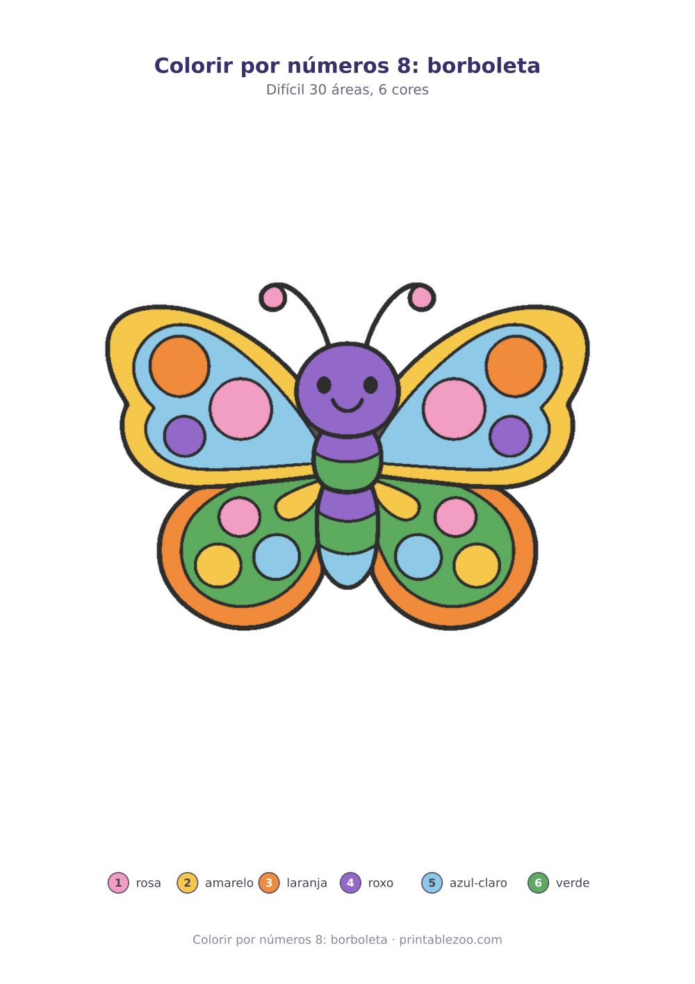 Prévia pronta para imprimir: Colorir por números 8: borboleta, catálogo nº 274302 Passatempo nº 274302.