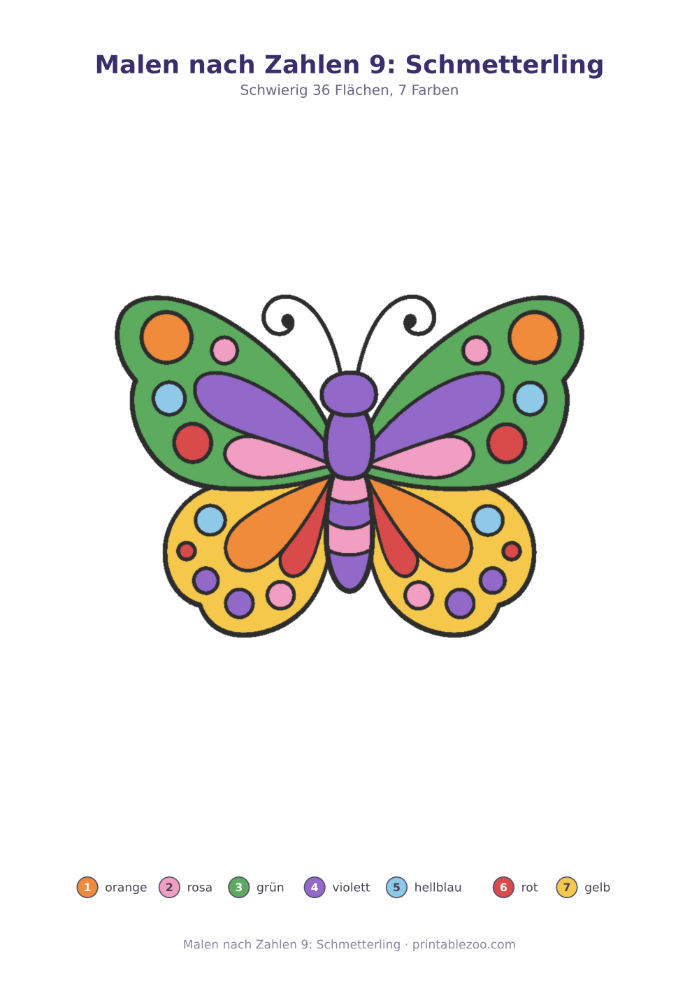 Malen nach Zahlen 9: Schmetterling als druckfertige Vorschau, Katalognummer 274303 Rätsel Nr. 274303.