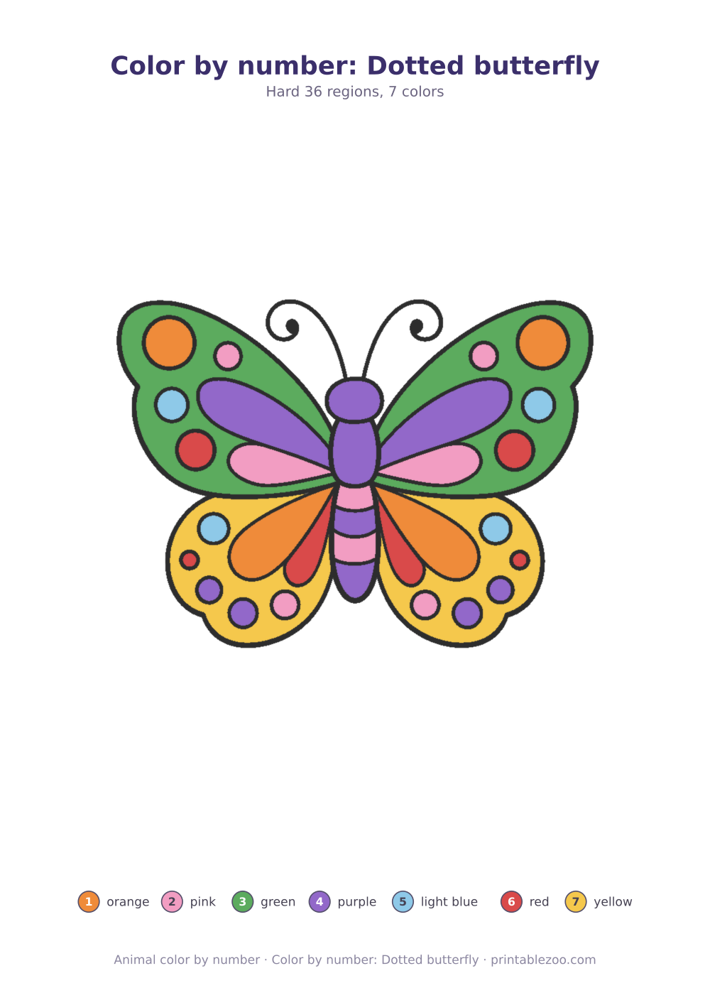 Color by number: Dotted butterfly