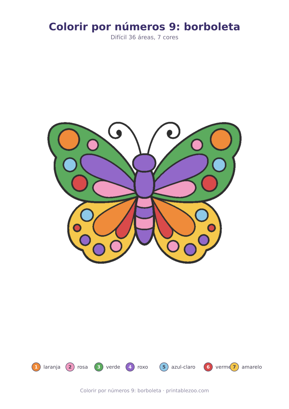 Prévia pronta para imprimir: Colorir por números 9: borboleta, catálogo nº 274303 Passatempo nº 274303.