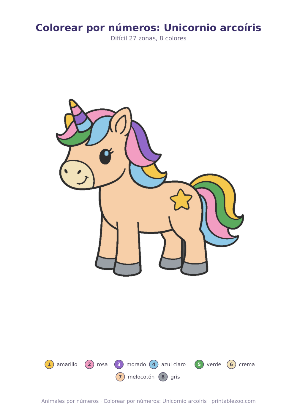 Colorear por números: Unicornio arcoíris