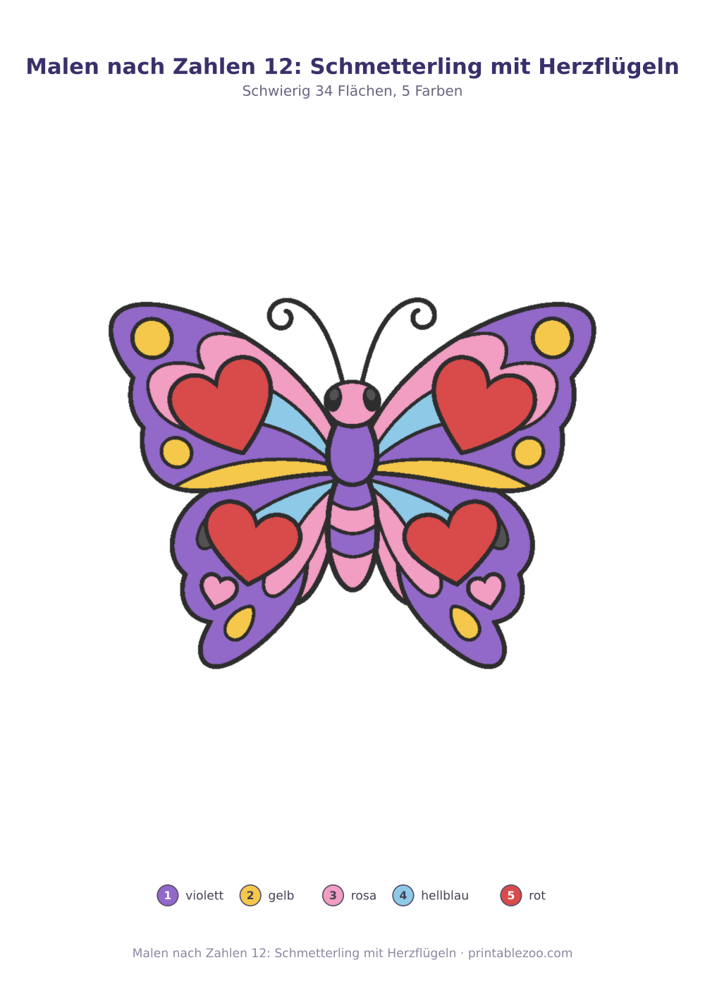 Malen nach Zahlen 12: Schmetterling mit Herzflügeln als druckfertige Vorschau, Katalognummer 274304