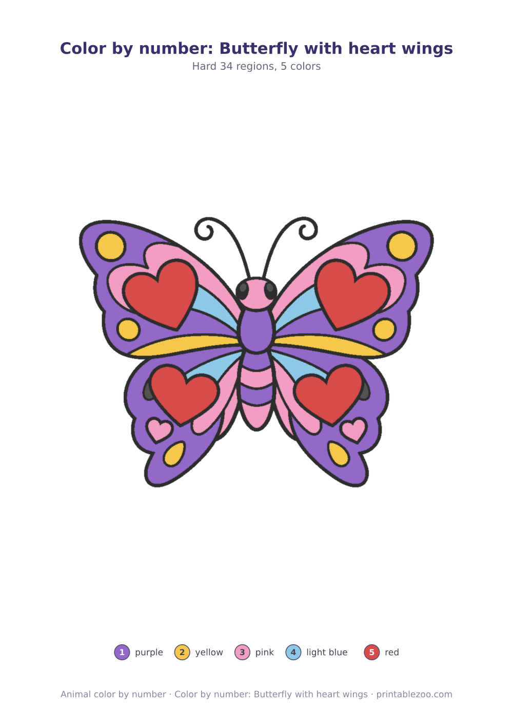Color by number: Butterfly with heart wings