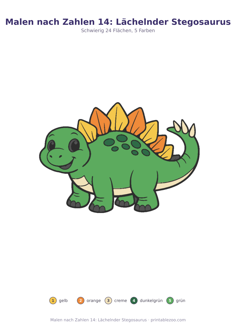 Malen nach Zahlen 14: Lächelnder Stegosaurus als druckfertige Vorschau, Katalognummer 274402