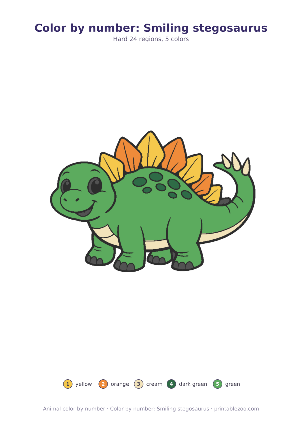 Color by number: Smiling stegosaurus