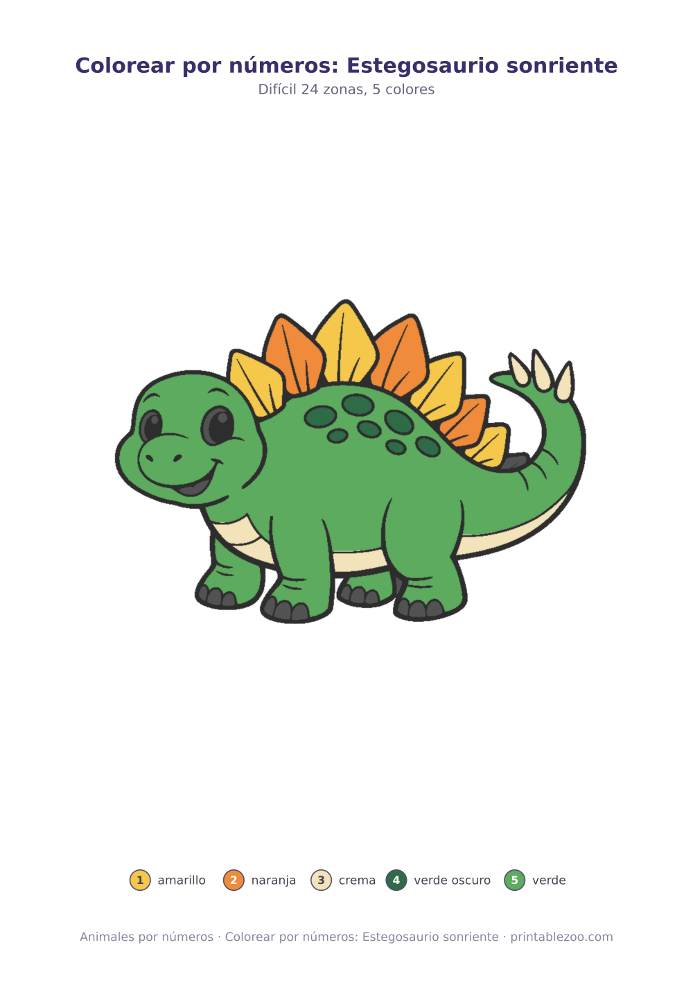 Colorear por números: Estegosaurio sonriente