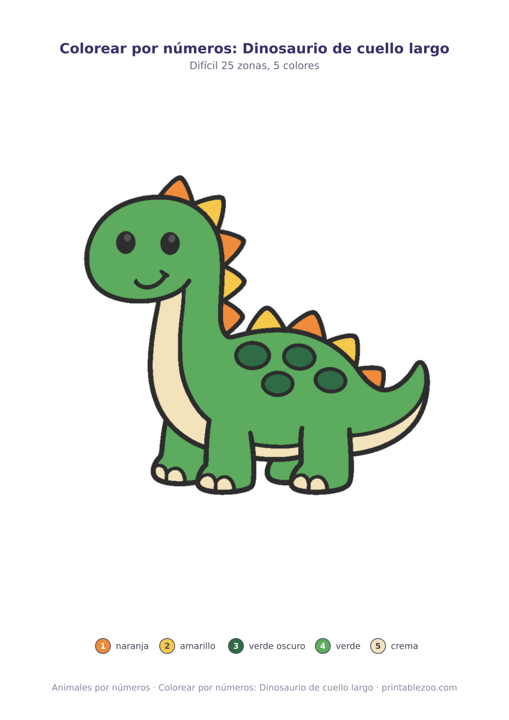 Colorear por números: Dinosaurio de cuello largo