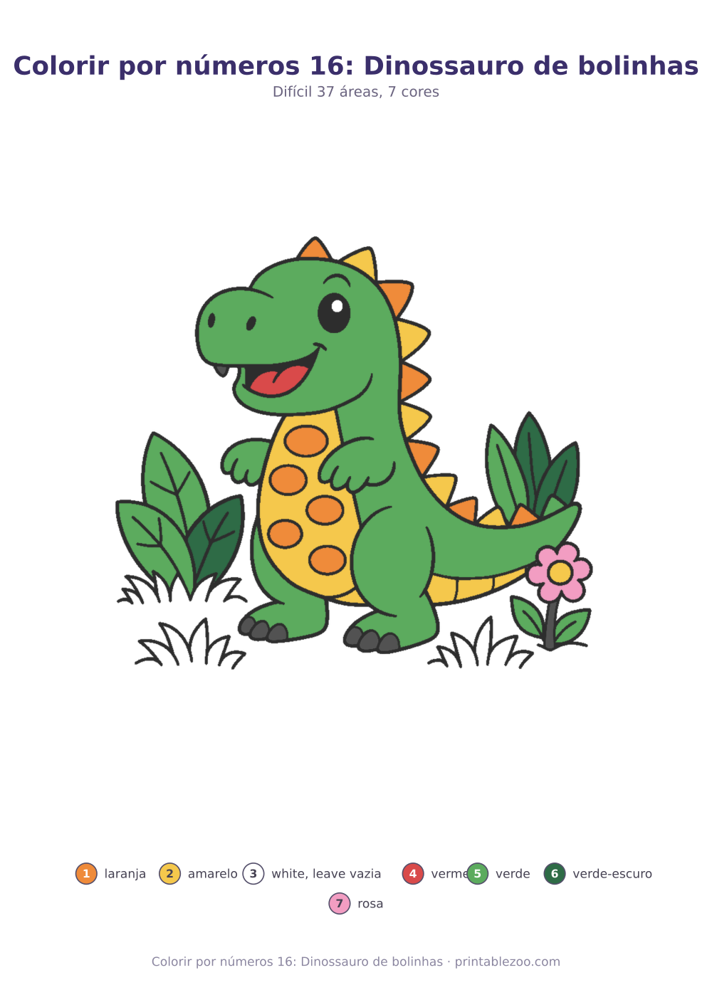 Prévia pronta para imprimir: Colorir por números 16: Dinossauro de bolinhas, catálogo nº 274404