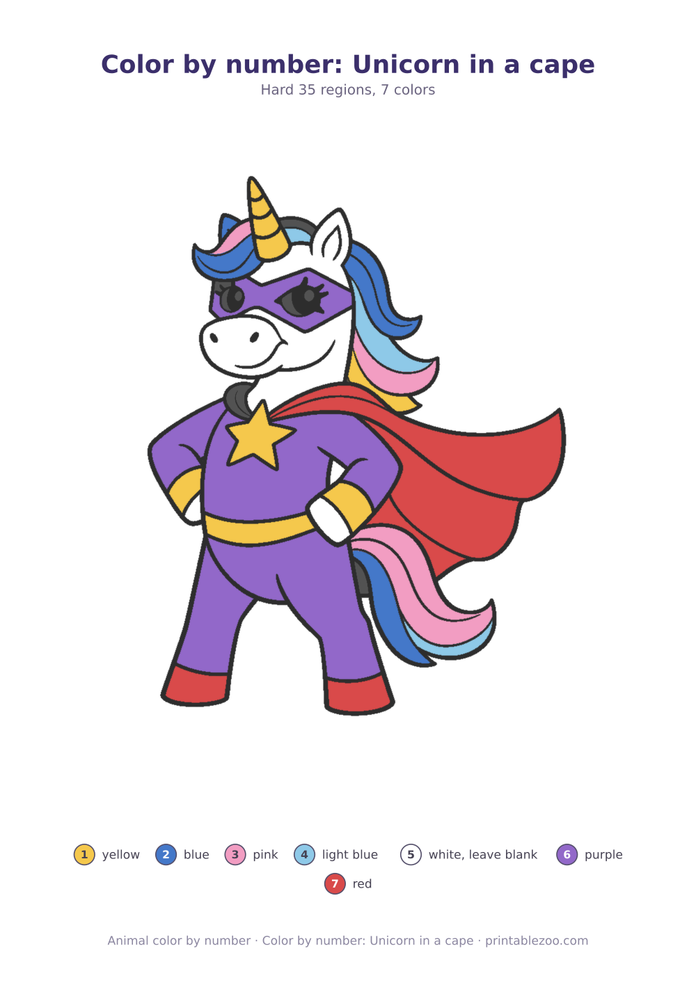 Color by number: Unicorn in a cape