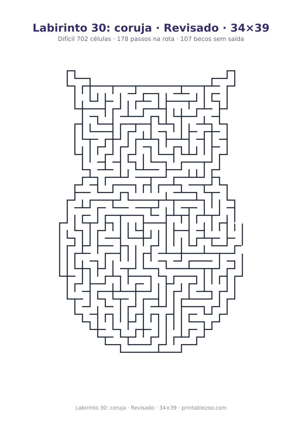 Prévia pronta para imprimir: Labirinto 30: coruja · Revisado · 34×39, catálogo nº 154621