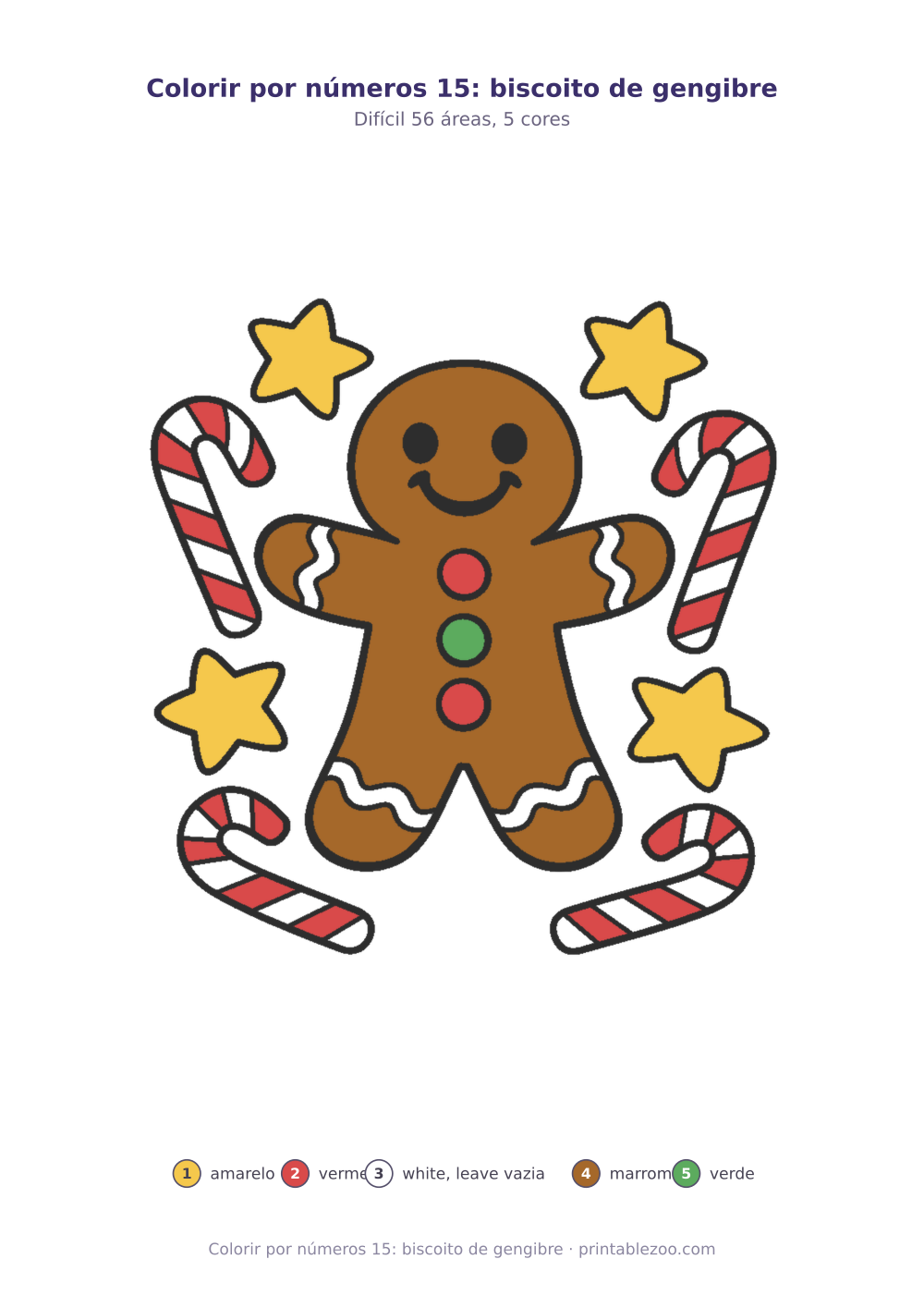Prévia pronta para imprimir: Colorir por números 15: biscoito de gengibre, catálogo nº 820115