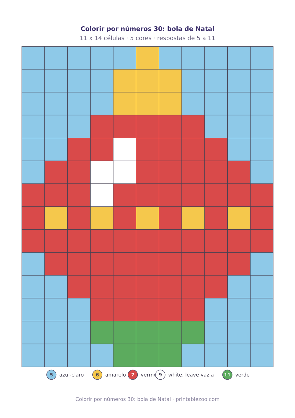 Prévia pronta para imprimir: Colorir por números 30: bola de Natal, catálogo nº 820130