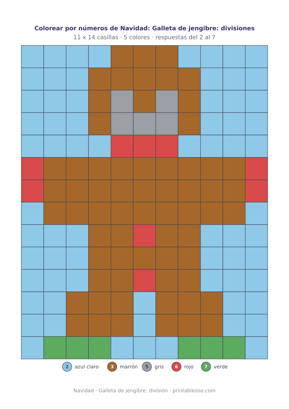 Colorear por números de Navidad con divisiones: 154 casillas que forman un galleta de jengibre
