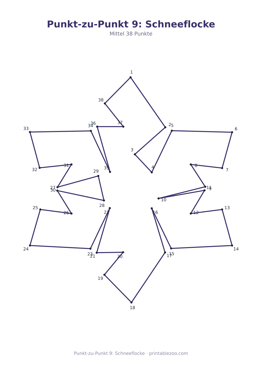 Punkt-zu-Punkt 9: Schneeflocke als druckfertige Vorschau, Katalognummer 272203 Rätsel Nr. 272203.