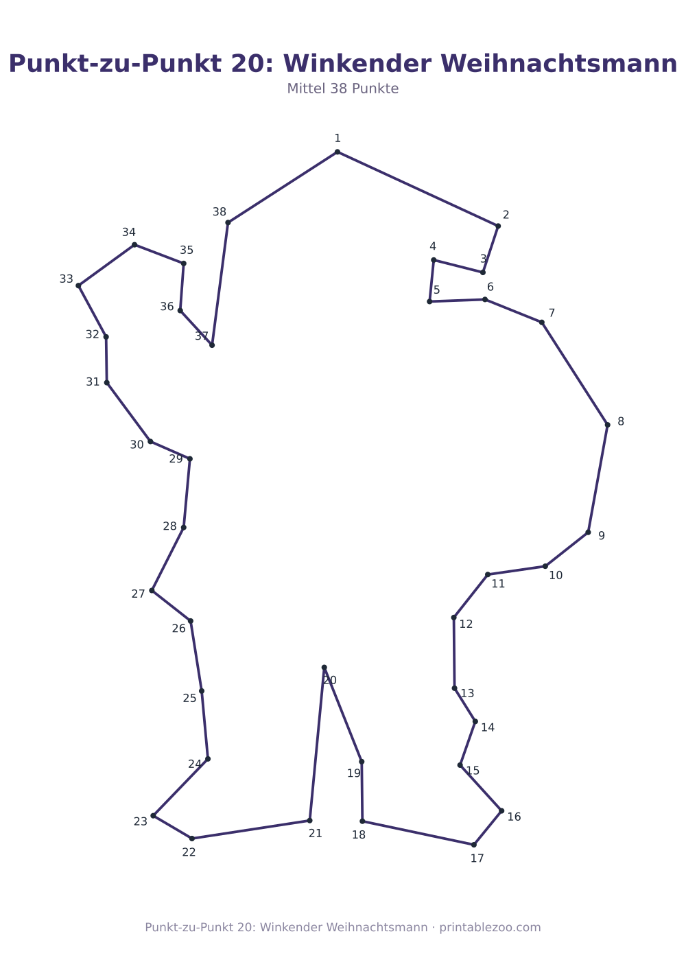 Punkt-zu-Punkt 20: Winkender Weihnachtsmann als druckfertige Vorschau, Katalognummer 272212 Rätsel Nr. 272212.