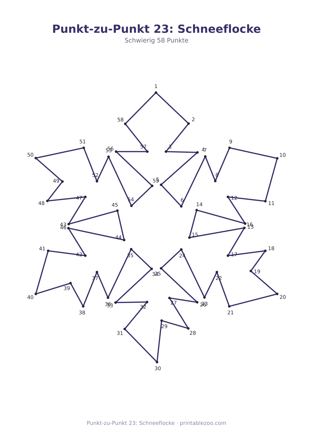 Punkt-zu-Punkt 23: Schneeflocke als druckfertige Vorschau, Katalognummer 272303 Rätsel Nr. 272303.