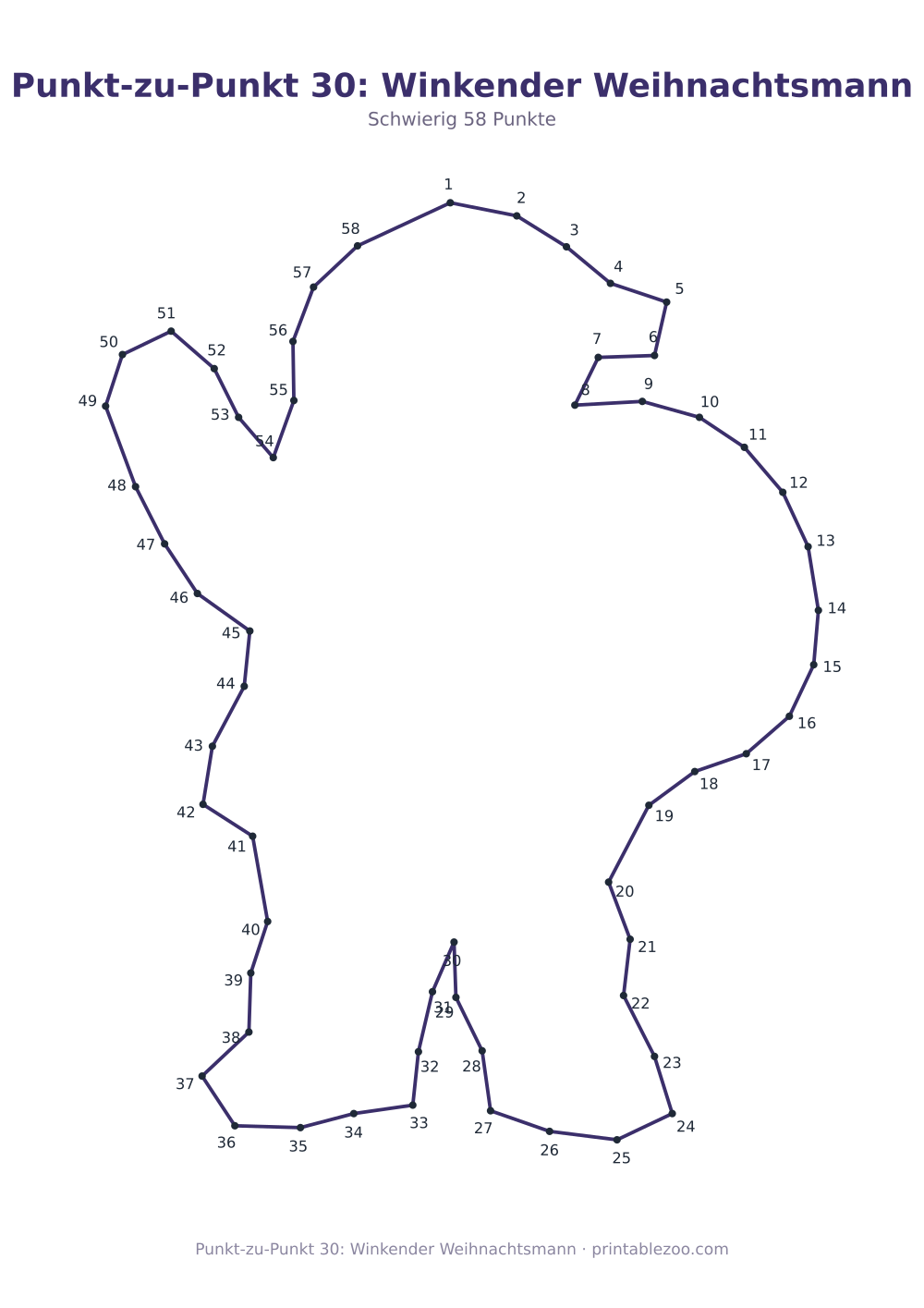 Punkt-zu-Punkt 30: Winkender Weihnachtsmann als druckfertige Vorschau, Katalognummer 272310 Rätsel Nr. 272310.