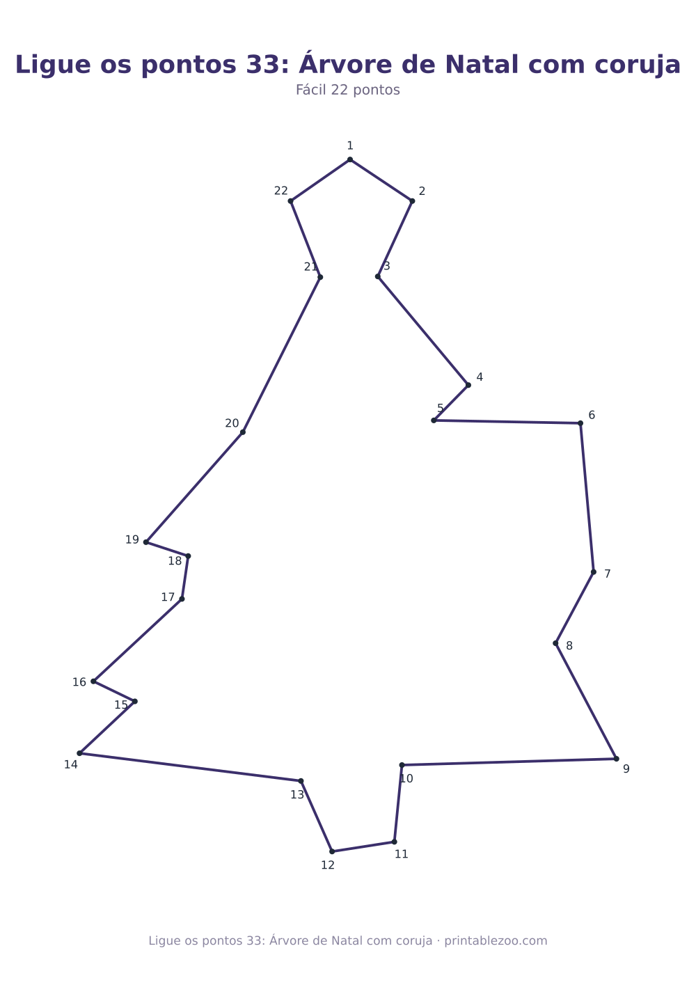 Prévia pronta para imprimir: Ligue os pontos 33: Árvore de Natal com coruja, catálogo nº 165103 Passatempo nº 165103.