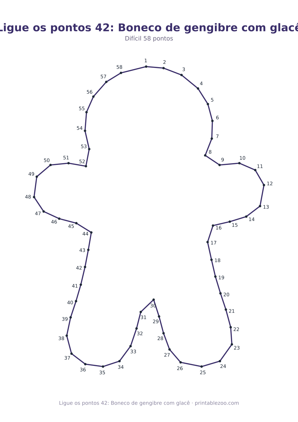 Prévia pronta para imprimir: Ligue os pontos 42: Boneco de gengibre com glacê, catálogo nº 165304 Passatempo nº 165304.