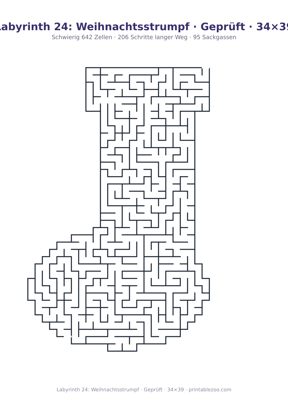 Labyrinth 24: Weihnachtsstrumpf · Geprüft · 34×39 als druckfertige Vorschau, Katalognummer 157421