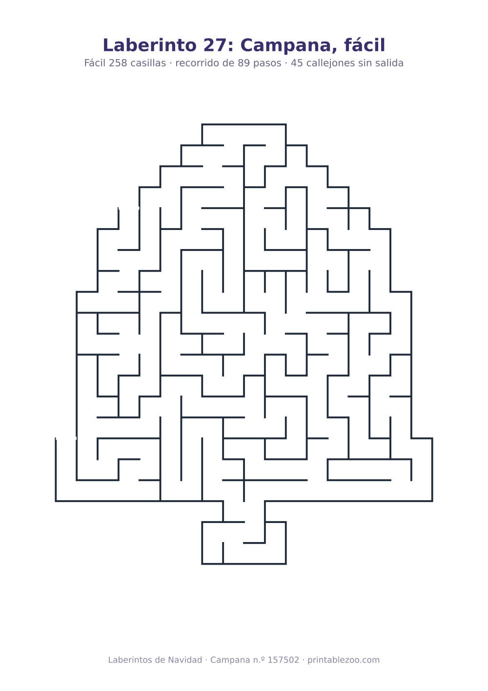 Laberinto para imprimir con forma de campana, 258 casillas y 45 callejones sin salida, pasatiempo 157502