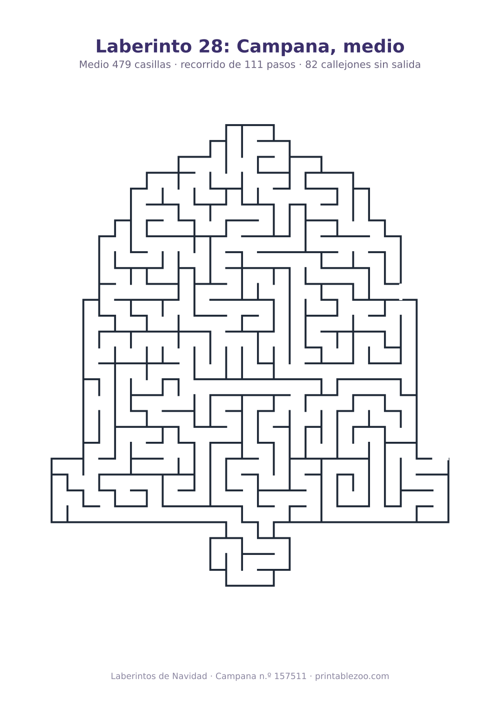 Laberinto para imprimir con forma de campana, 479 casillas y 82 callejones sin salida, pasatiempo 157511