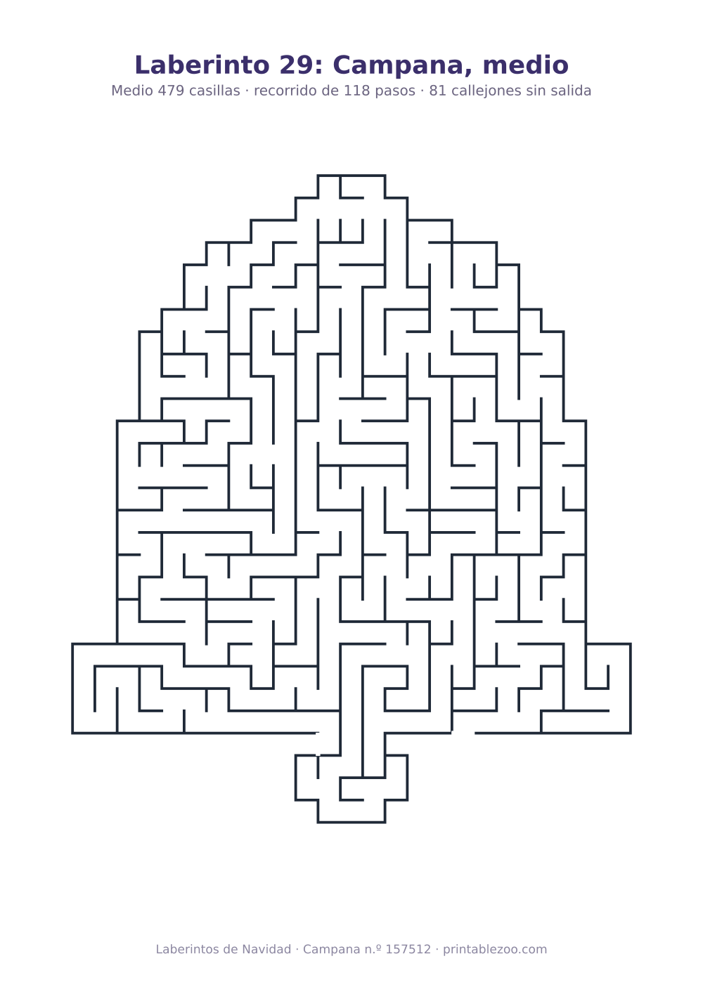 Laberinto para imprimir con forma de campana, 479 casillas y 81 callejones sin salida, pasatiempo 157512