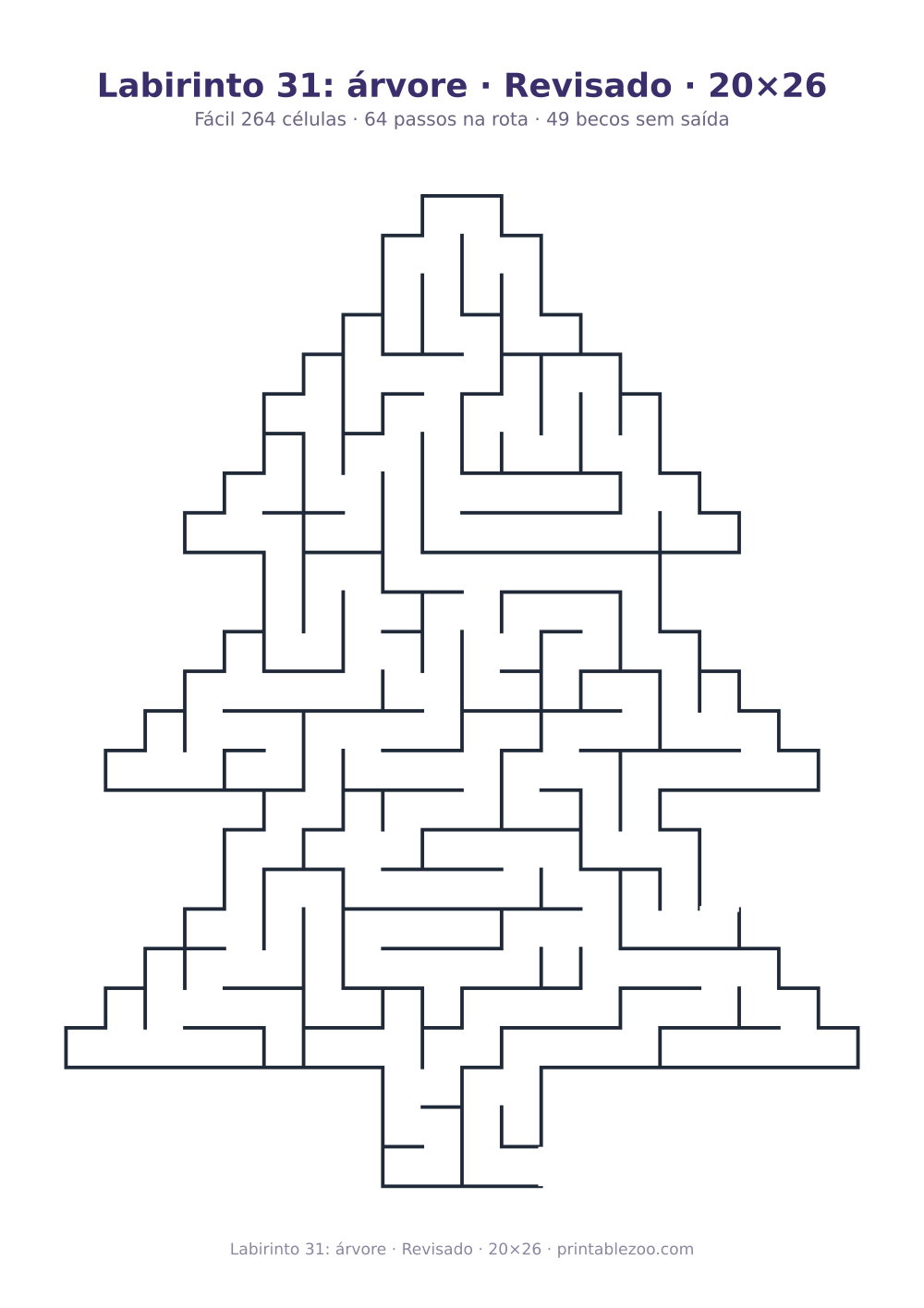 Prévia pronta para imprimir: Labirinto 31: árvore · Revisado · 20×26, catálogo nº 164101 Passatempo nº 164101.