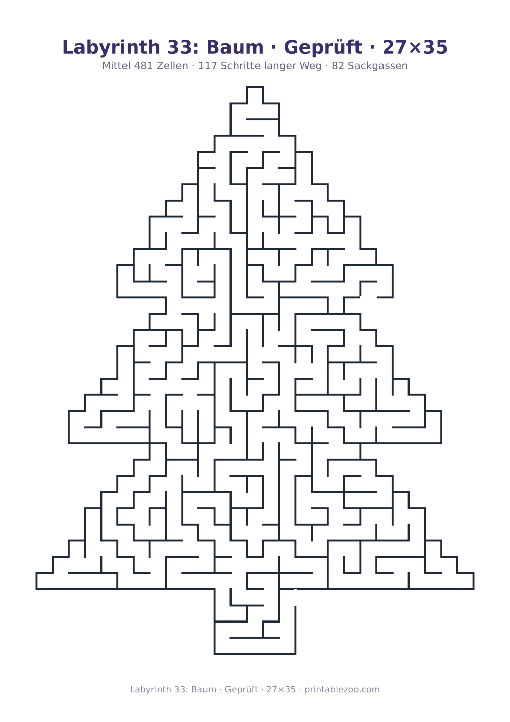 Labyrinth 33: Baum · Geprüft · 27×35 als druckfertige Vorschau, Katalognummer 164111 Rätsel Nr. 164111.