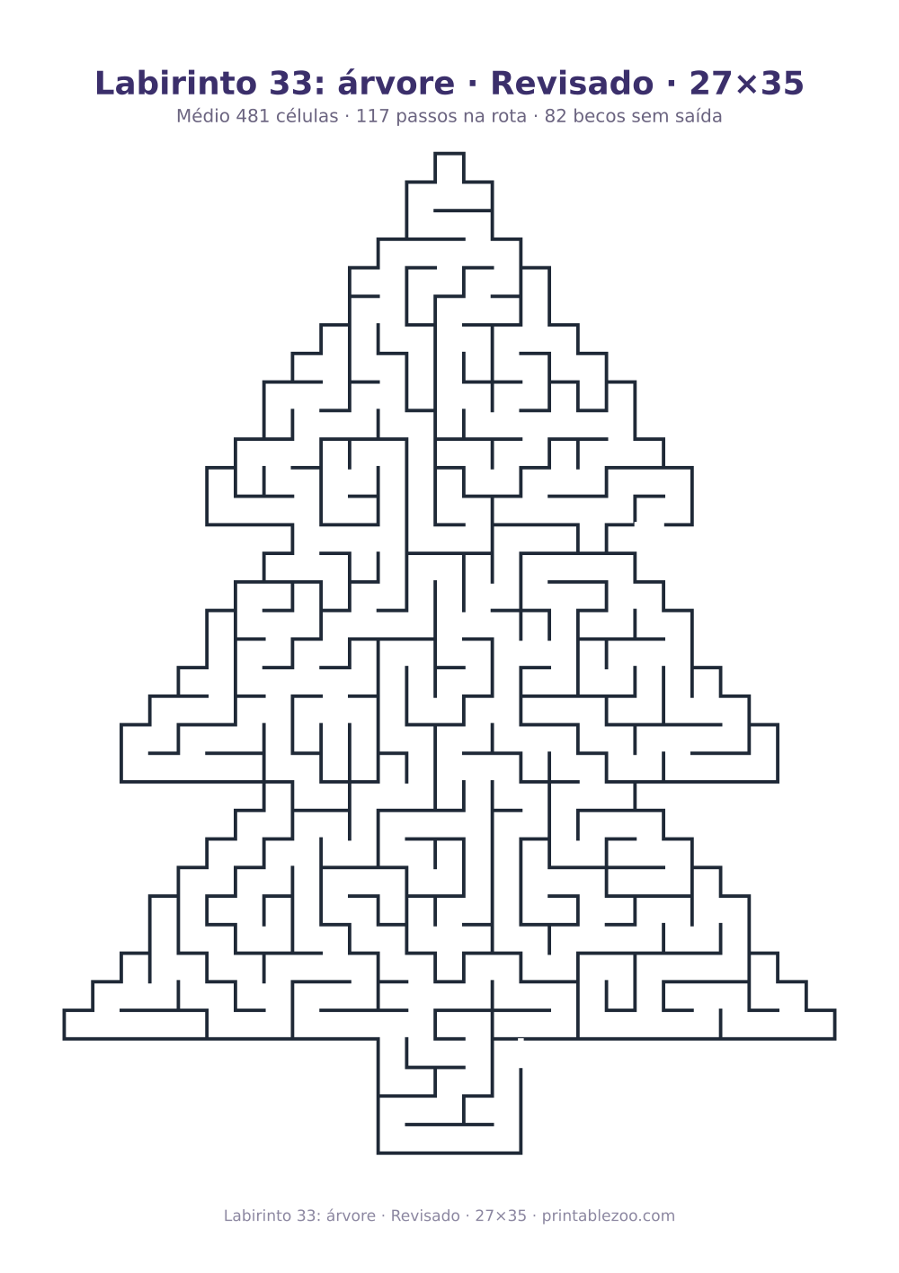 Prévia pronta para imprimir: Labirinto 33: árvore · Revisado · 27×35, catálogo nº 164111 Passatempo nº 164111.