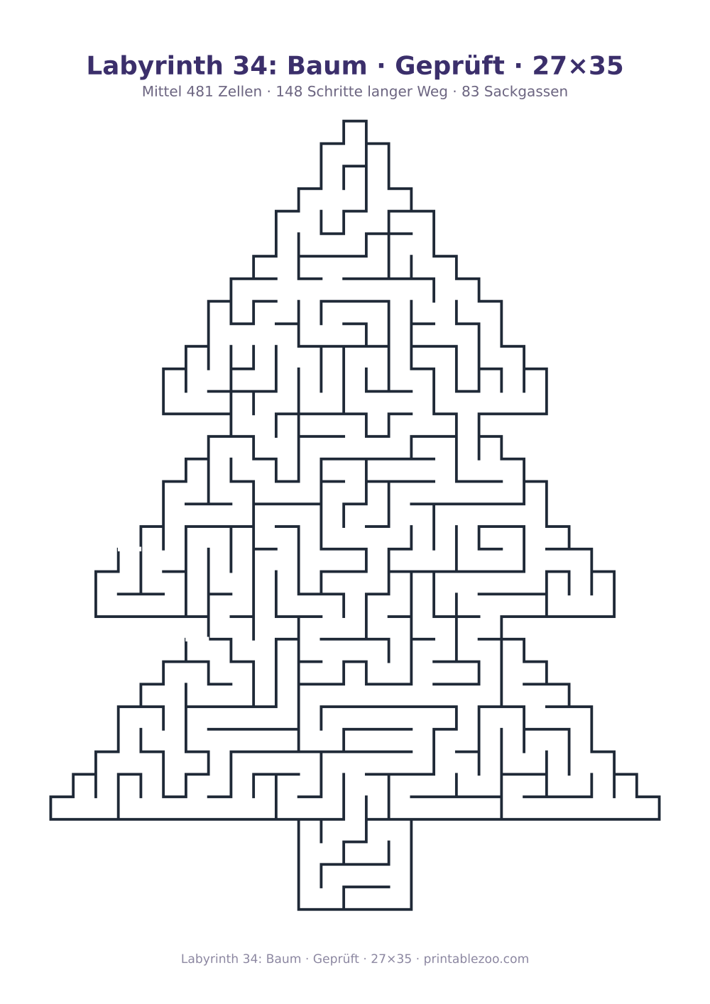 Labyrinth 34: Baum · Geprüft · 27×35 als druckfertige Vorschau, Katalognummer 164112 Rätsel Nr. 164112.