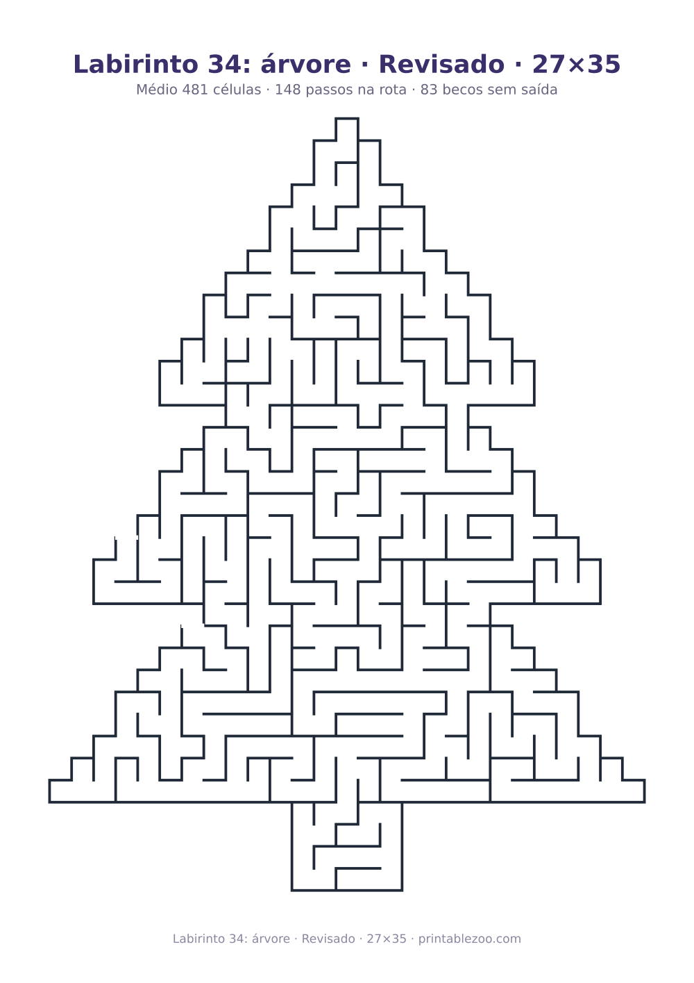 Prévia pronta para imprimir: Labirinto 34: árvore · Revisado · 27×35, catálogo nº 164112 Passatempo nº 164112.