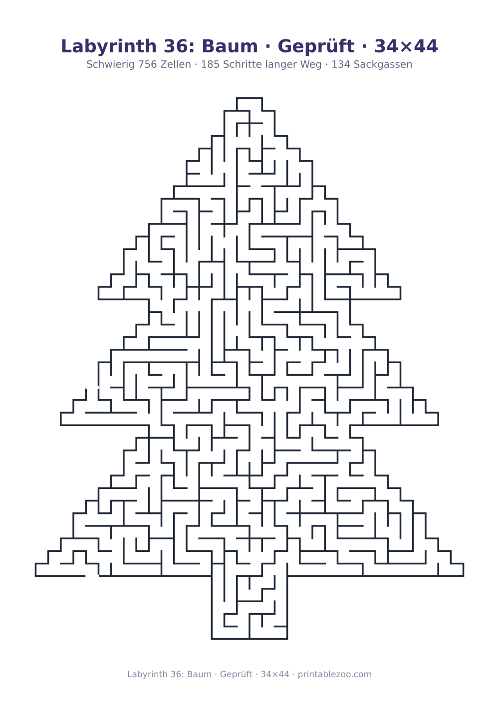 Labyrinth 36: Baum · Geprüft · 34×44 als druckfertige Vorschau, Katalognummer 164122 Rätsel Nr. 164122.
