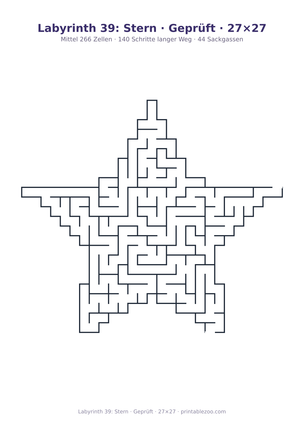 Labyrinth 39: Stern · Geprüft · 27×27 als druckfertige Vorschau, Katalognummer 164211 Rätsel Nr. 164211.