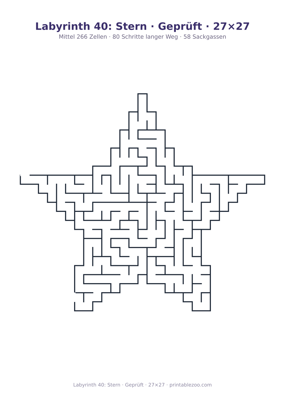 Labyrinth 40: Stern · Geprüft · 27×27 als druckfertige Vorschau, Katalognummer 164212 Rätsel Nr. 164212.