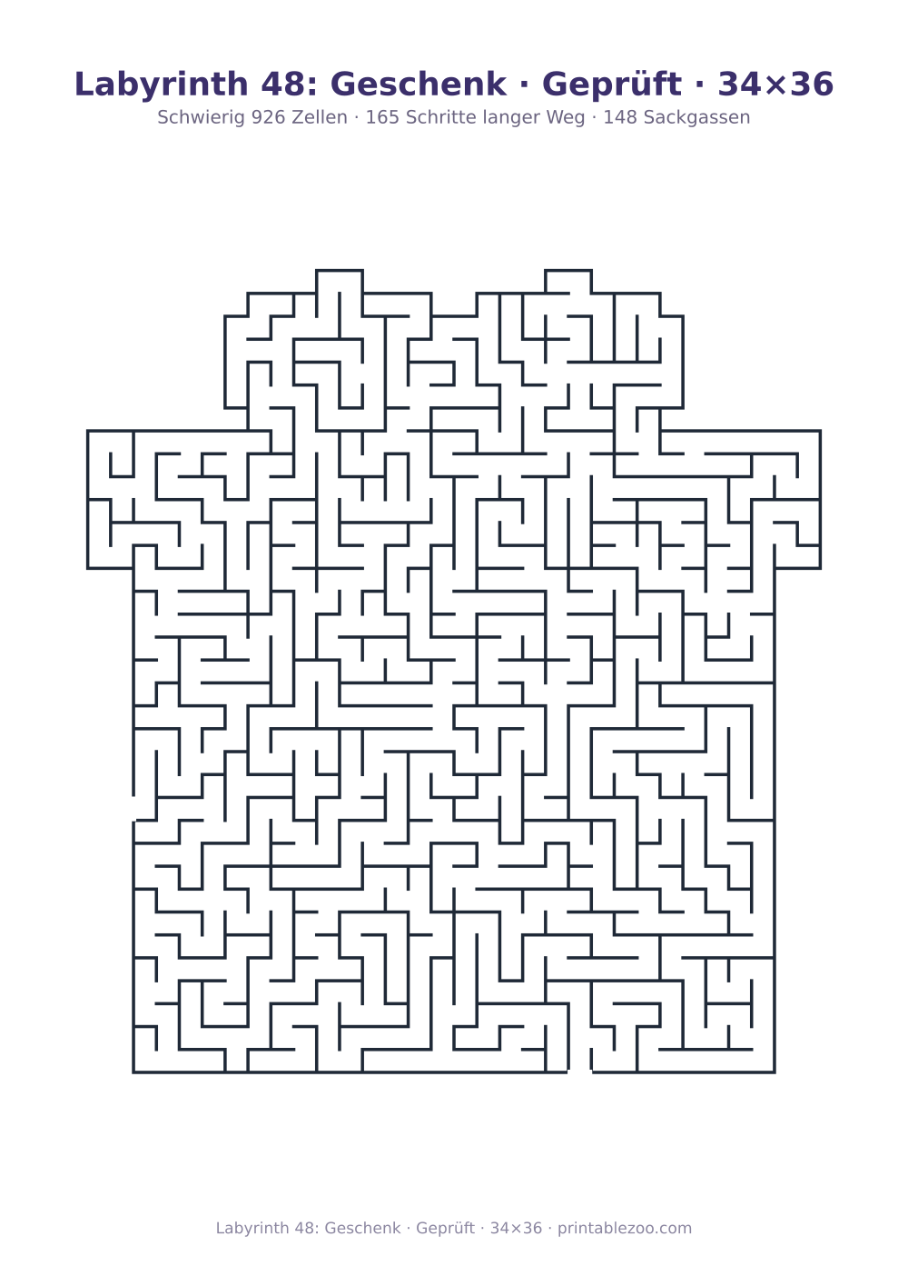 Labyrinth 48: Geschenk · Geprüft · 34×36 als druckfertige Vorschau, Katalognummer 164322 Rätsel Nr. 164322.