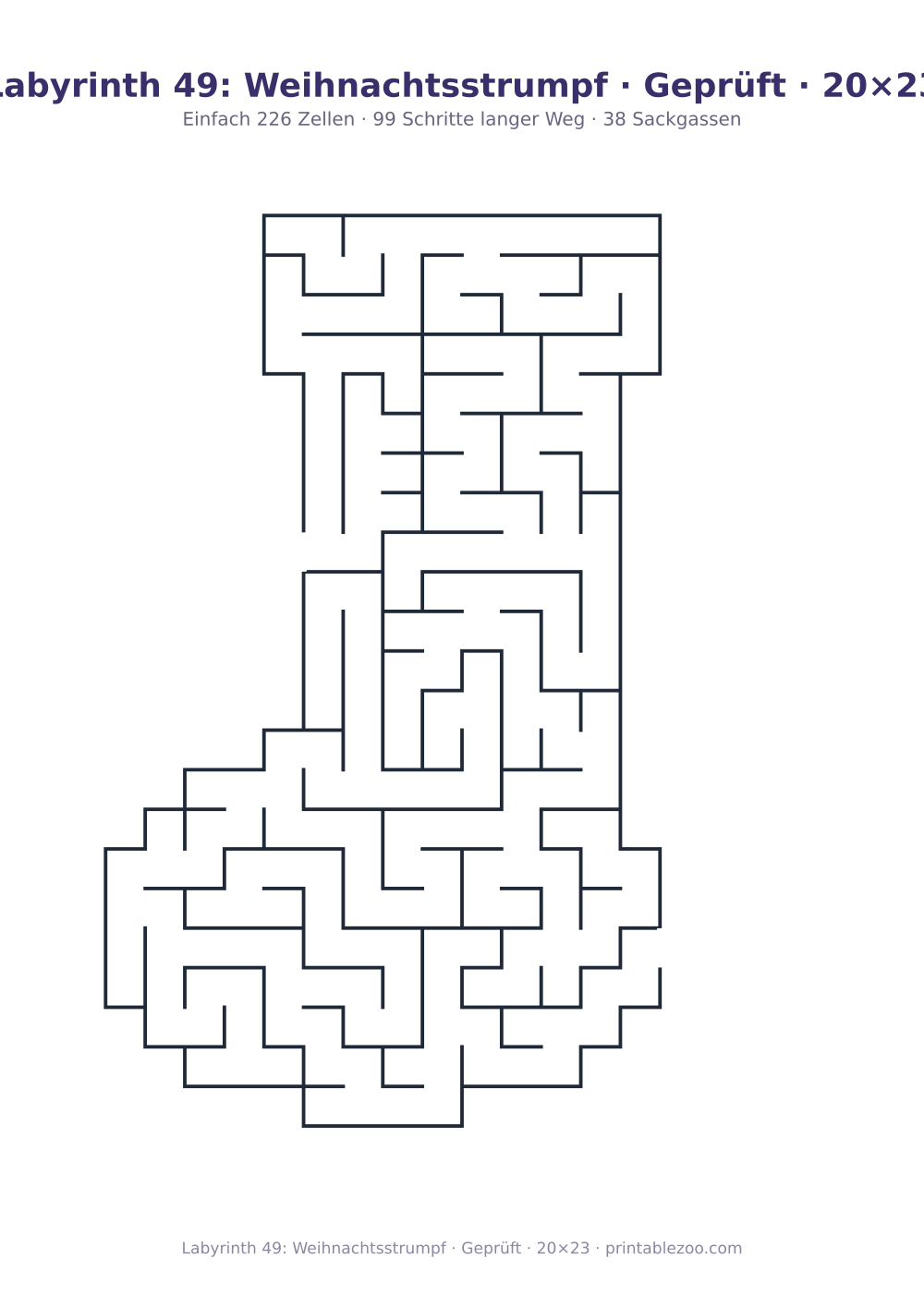 Labyrinth 49: Weihnachtsstrumpf · Geprüft · 20×23 als druckfertige Vorschau, Katalognummer 164401 Rätsel Nr. 164401.
