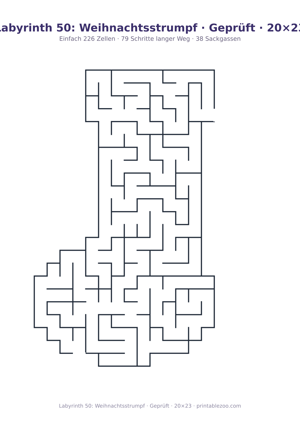 Labyrinth 50: Weihnachtsstrumpf · Geprüft · 20×23 als druckfertige Vorschau, Katalognummer 164402 Rätsel Nr. 164402.