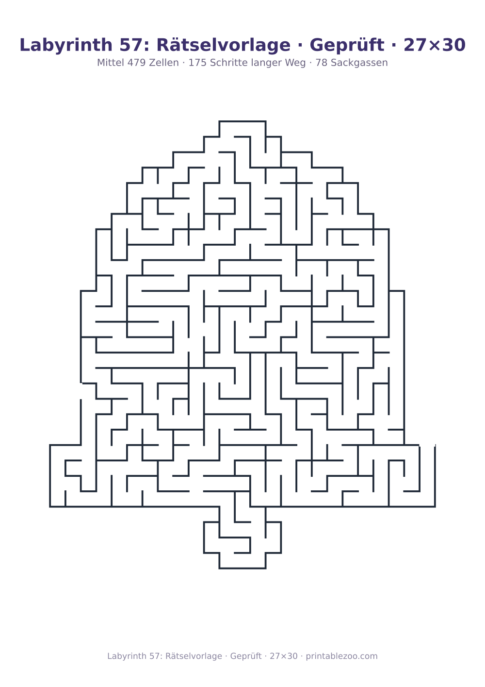 Labyrinth 57: Rätselvorlage · Geprüft · 27×30 als druckfertige Vorschau, Katalognummer 164511 Rätsel Nr. 164511.