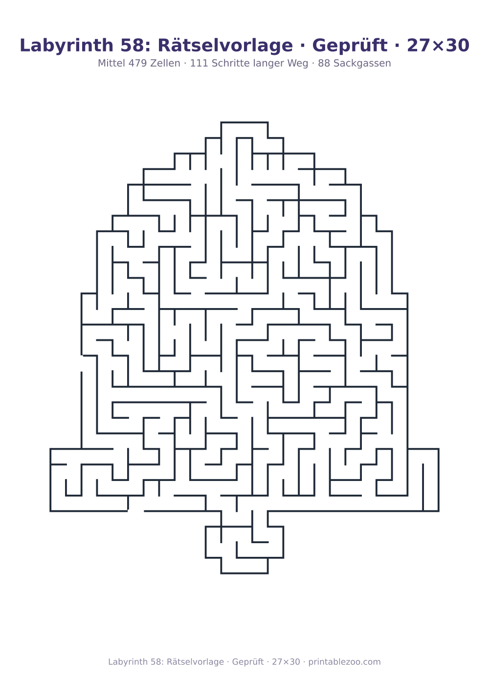 Labyrinth 58: Rätselvorlage · Geprüft · 27×30 als druckfertige Vorschau, Katalognummer 164512 Rätsel Nr. 164512.