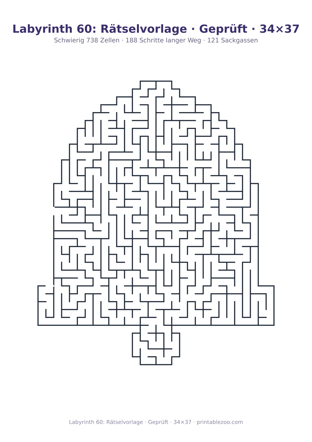 Labyrinth 60: Rätselvorlage · Geprüft · 34×37 als druckfertige Vorschau, Katalognummer 164522 Rätsel Nr. 164522.