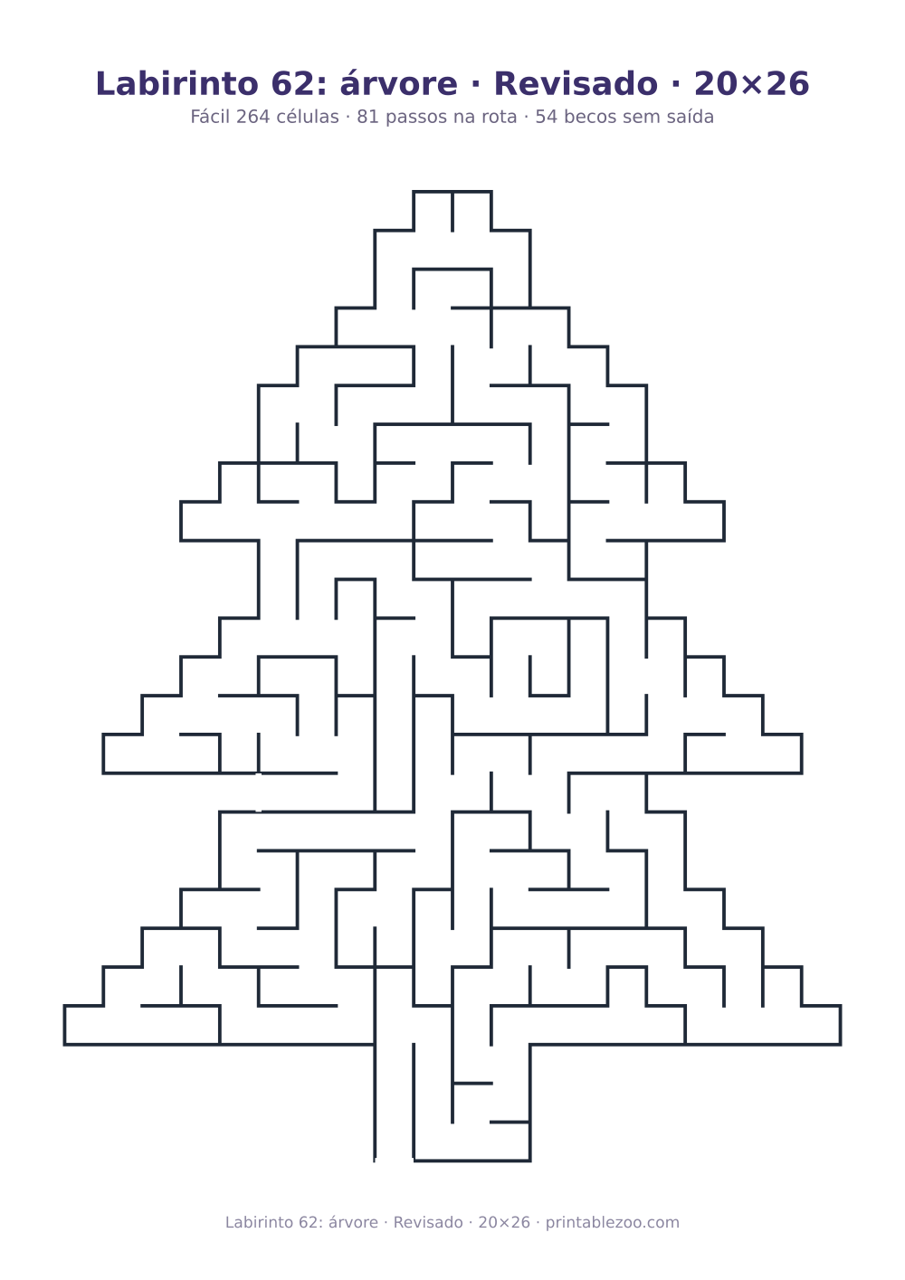 Prévia pronta para imprimir: Labirinto 62: árvore · Revisado · 20×26, catálogo nº 164602 Passatempo nº 164602.