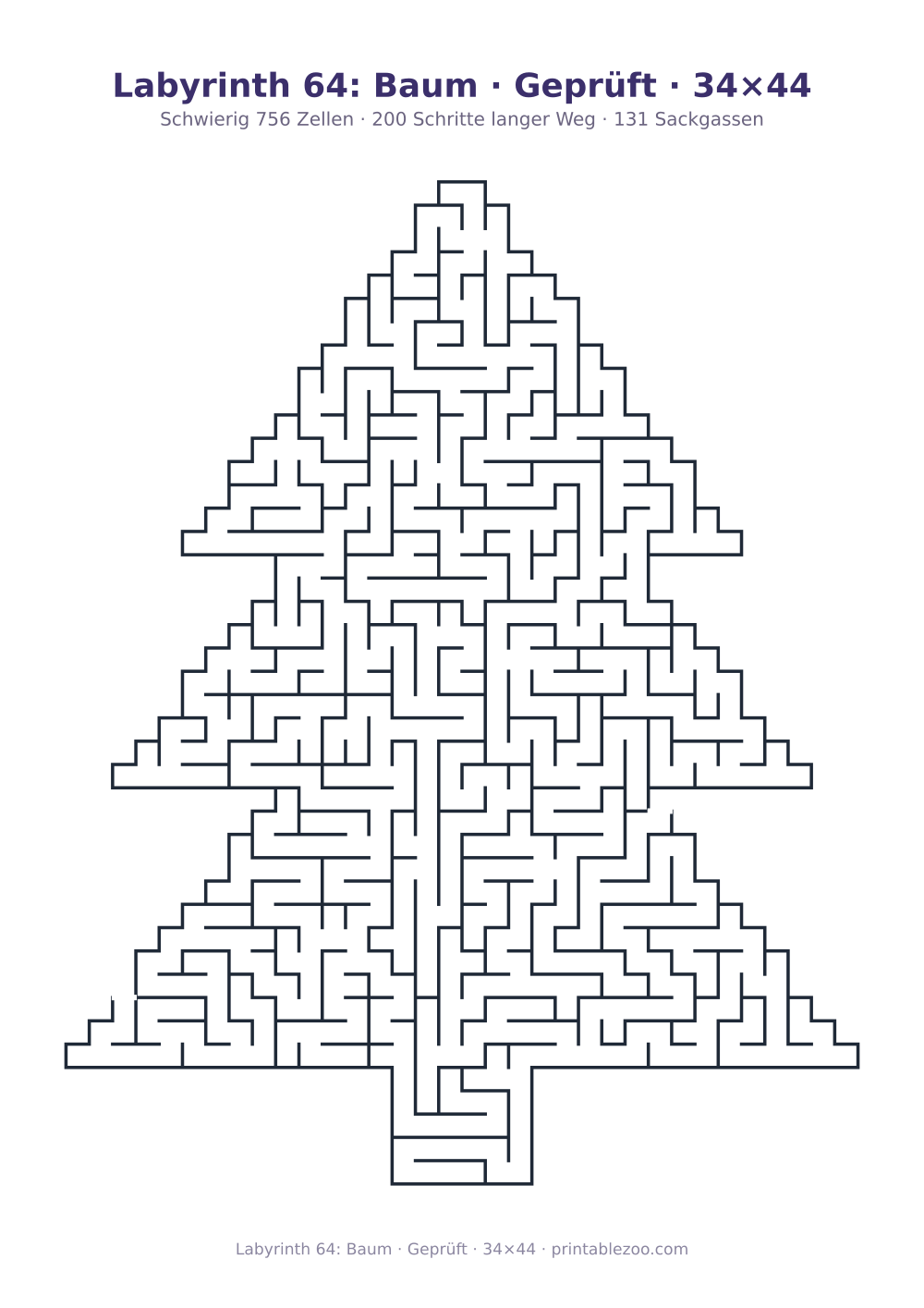 Labyrinth 64: Baum · Geprüft · 34×44 als druckfertige Vorschau, Katalognummer 164621 Rätsel Nr. 164621.