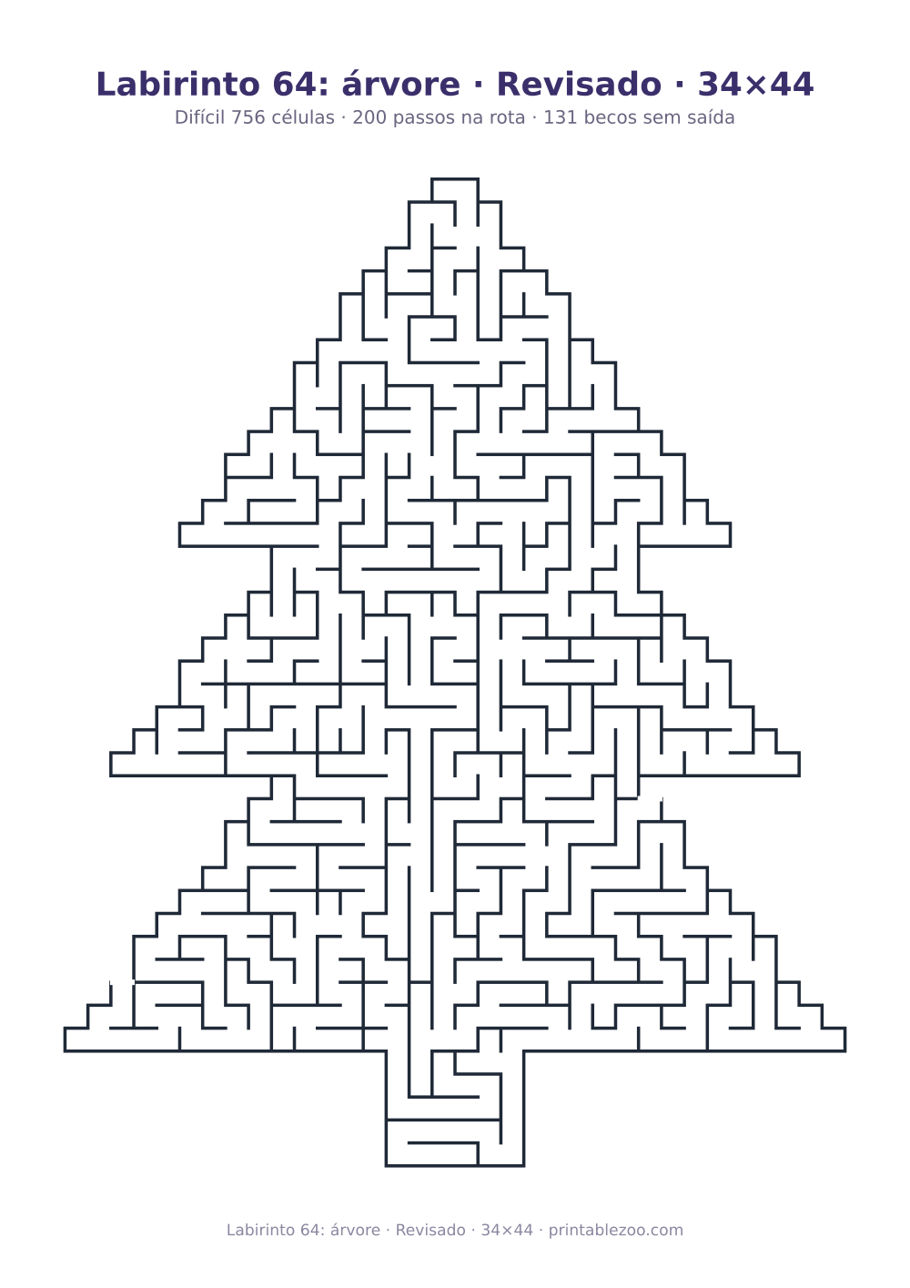 Prévia pronta para imprimir: Labirinto 64: árvore · Revisado · 34×44, catálogo nº 164621 Passatempo nº 164621.