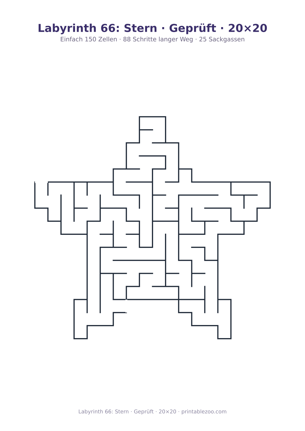 Labyrinth 66: Stern · Geprüft · 20×20 als druckfertige Vorschau, Katalognummer 164632 Rätsel Nr. 164632.